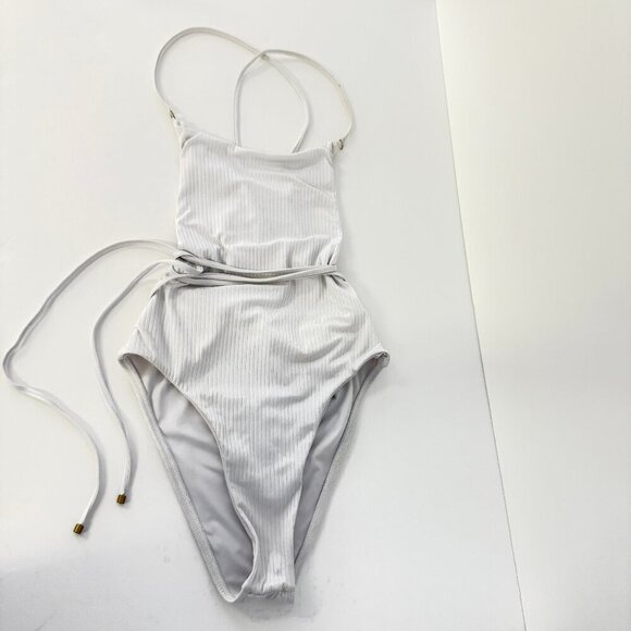 Vitamin A White Yara Wrap One Piece EcoRib Ribbed Bathing Swim Suit - Picture 3 of 10